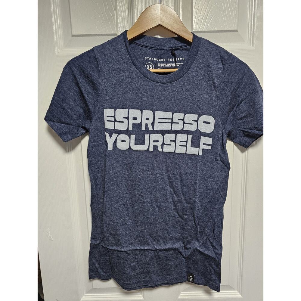 NEW! Starbucks Reserve Espresso Yourself T-Shirt XSmall Organic Cotton Tee Blue